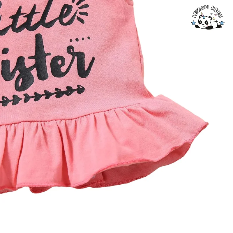 LEZONKIDS - Customizable Children's Wear Letter Printing Big Flower Fly Sleeve Two-piece Children's Wear